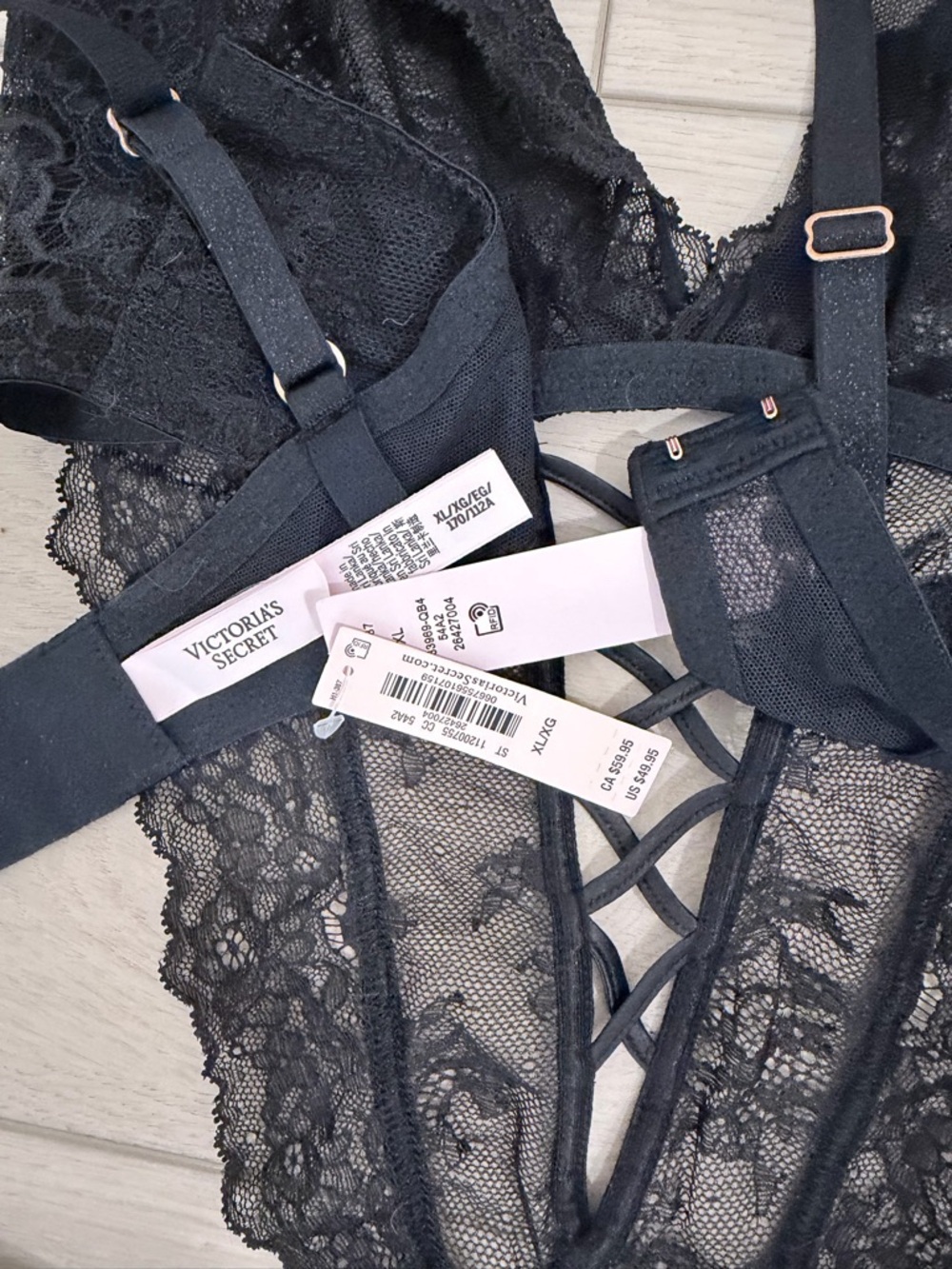 NWT Victoria's Secret Dream Angels Crotchless Black Lace Lattice-Front Teddy - Picture 3 of 6